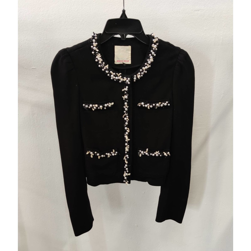Rebecca Taylor Black Blazer Pearl Jacket Size 2